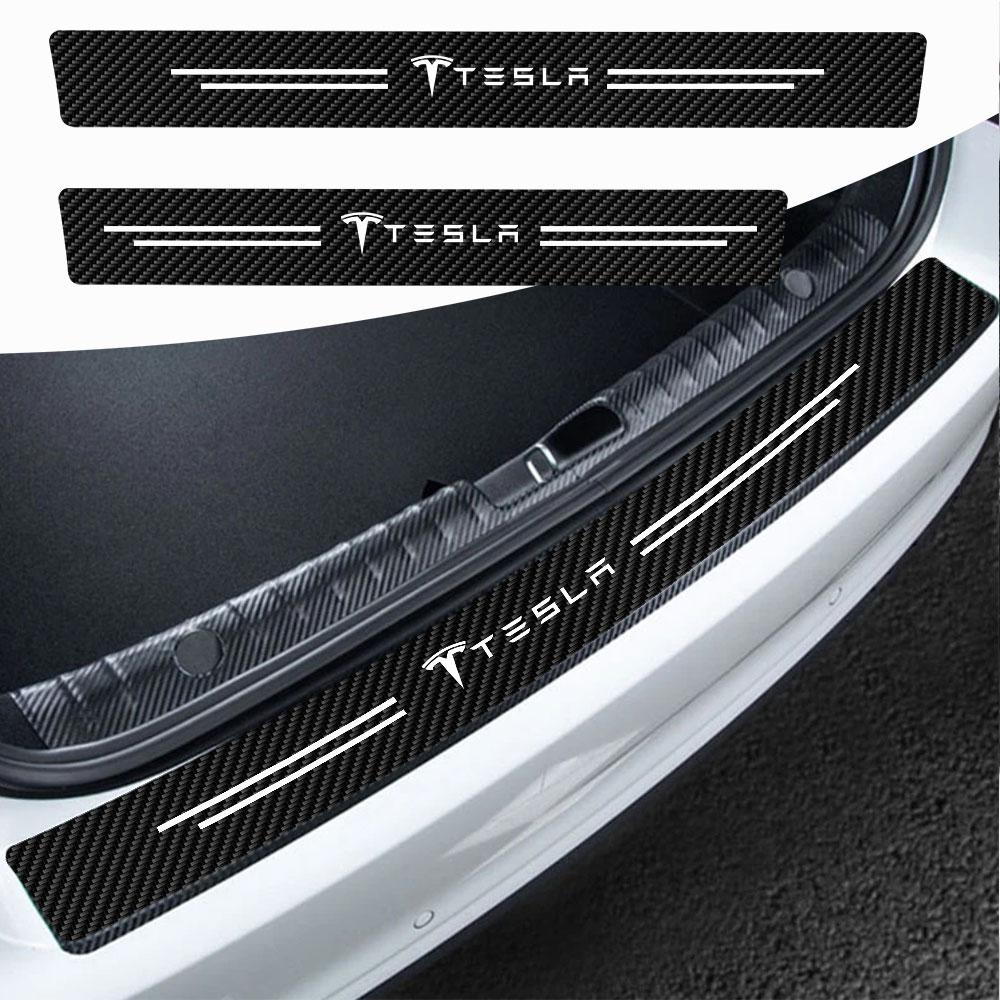 Car Door Threshold Stickers Carbon Fiber Rear Bumper Guard Scratch Protector Waterproof For Tesla Model 3 Model S X Y Roadster