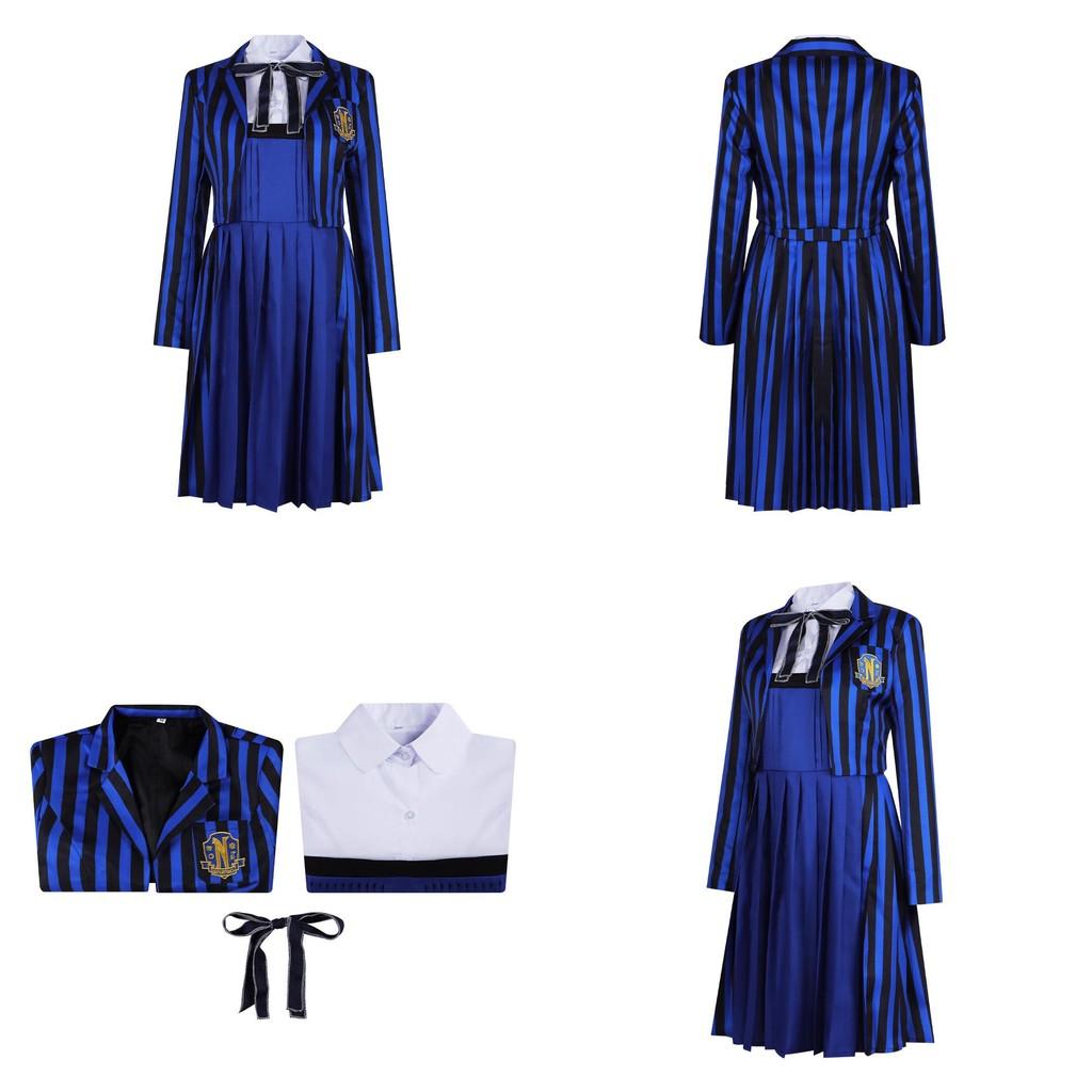 Adams Family Wednesday Student Uniform Cosplay Costume For Girls Halloween Role Play