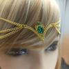 Fashion Bride Headdress Gold Chain Personality Ethnic Style Green Pendant Tassel Headdress Head Chain