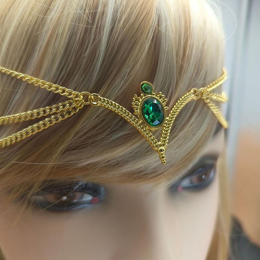 Fashion Bride Headdress Gold Chain Personality Ethnic Style Green Pendant Tassel Headdress Head Chain