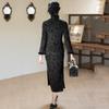 Womens Long Sleeve Fleece-Lined Chinese-Inspired Modern Cheongsam Dress Winter Warm Elegant Vintage Style