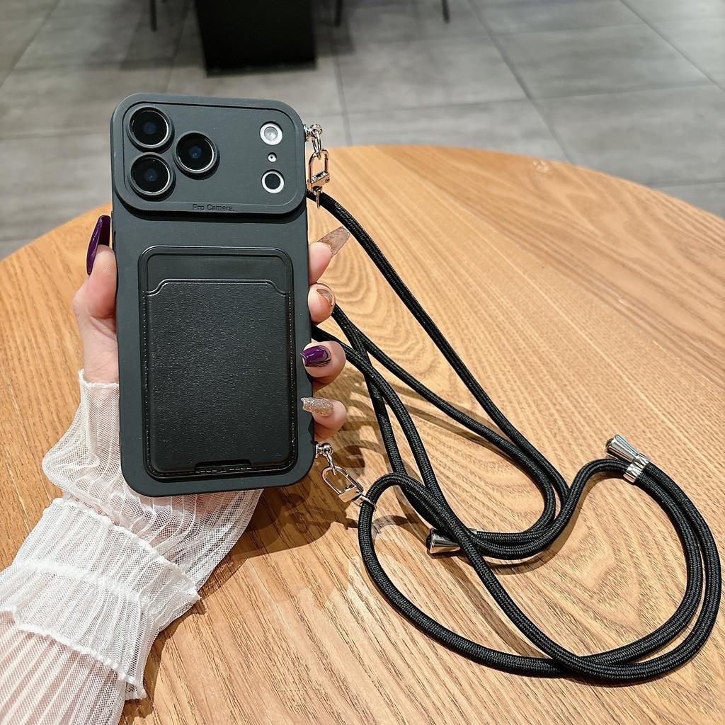 Luxury Crossbody Necklace Lanyard Card Pack Soft Case For iPhone 17 16 15 14 Plus 13 12 Pro Max Mini 17promax 17pro Wallet Cover