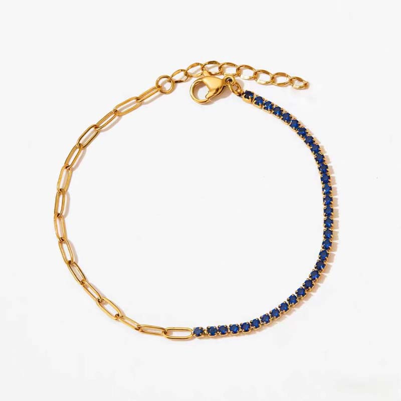 Luxury Colorful Cubic Zirconia Tennis Bracelets For Women Girls Stainless Steel Gold Color Splicing Chain Bracelet Jewelry Gifts