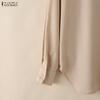 ZANZEA Damen Casual Umlegekragen 3/4 Ärmel Lockere Bluse
