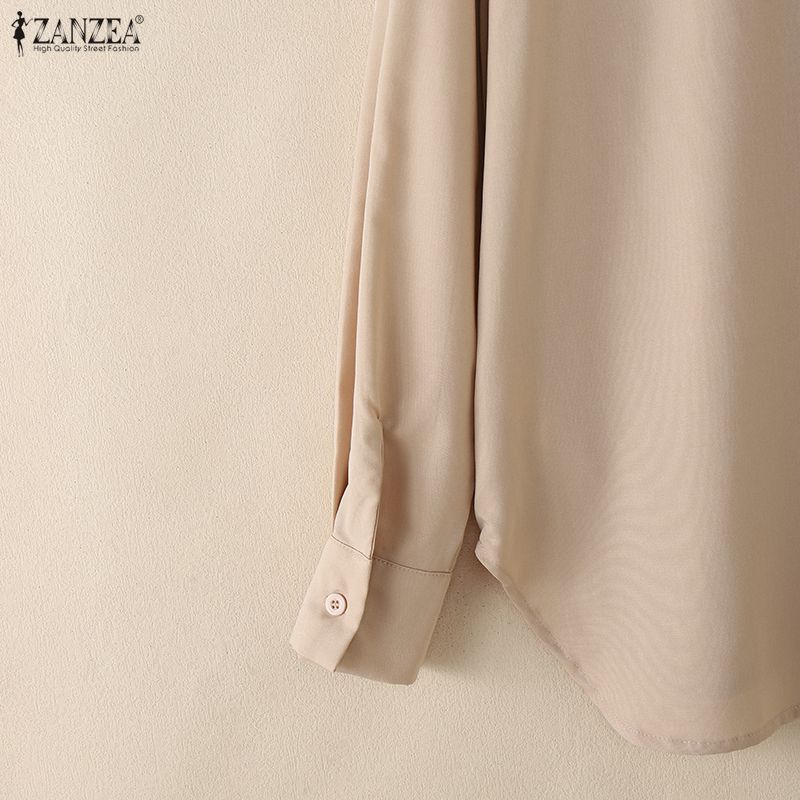 ZANZEA Damen Casual Umlegekragen 3/4 Ärmel Lockere Bluse