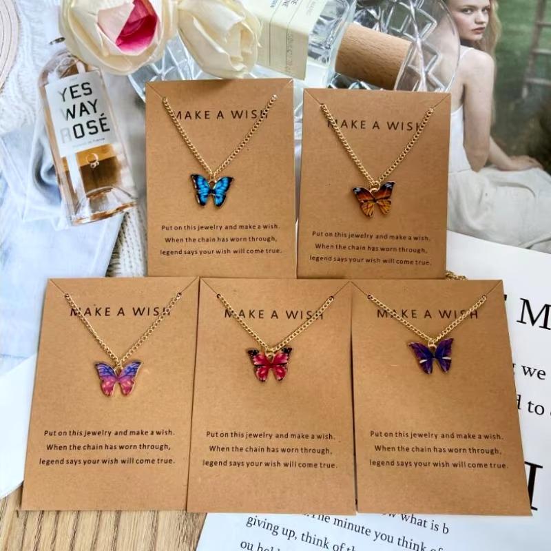 Beautiful Butterfly Pendants Necklace Wedding Party Jewelry Mother Daughter Thin Chain Choker Brilliant Jewelry Girls