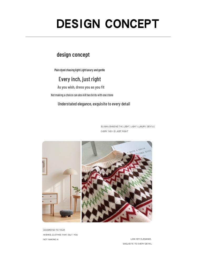 Women's 100% Wool Fair Isle Round Neck Sweater - Retro Jacquard Knitwear for Autumn/Winter