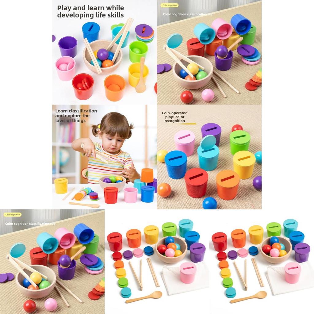 Tazas de Clasificación de Reconocimiento de Color de Madera Para Aprendizaje Temprano y Juguete Educativo para Niños