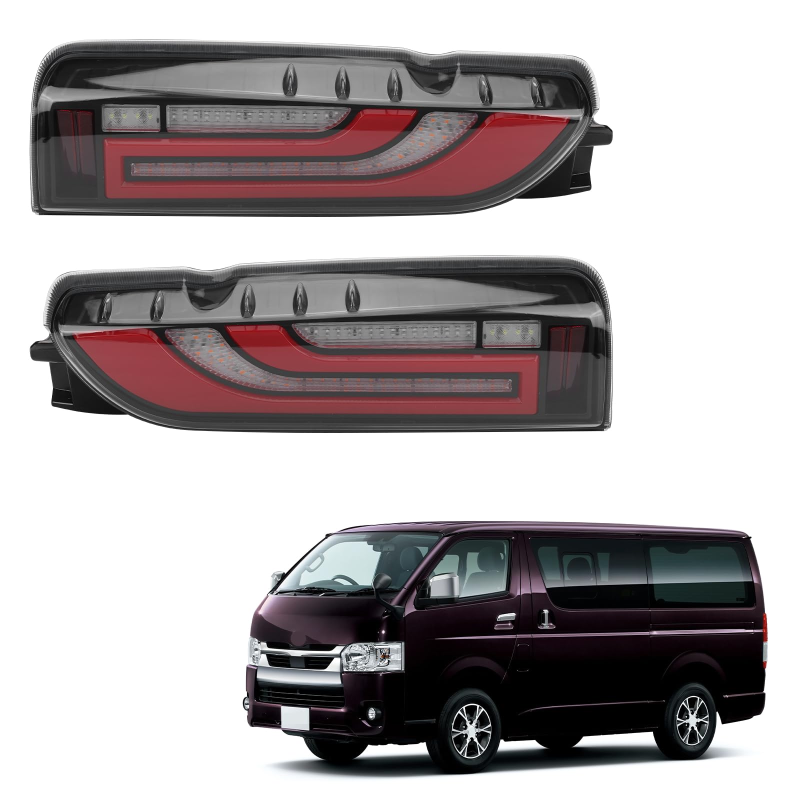 

Syncnika Hiace LED задний фонарь Hiace 200 оригинальный последовательный поворот с высокой вспышкой LED задний фонарь левый и правый прозрачная линза красный фонарь, серия, 1-6 тип, водонепроницаемый,