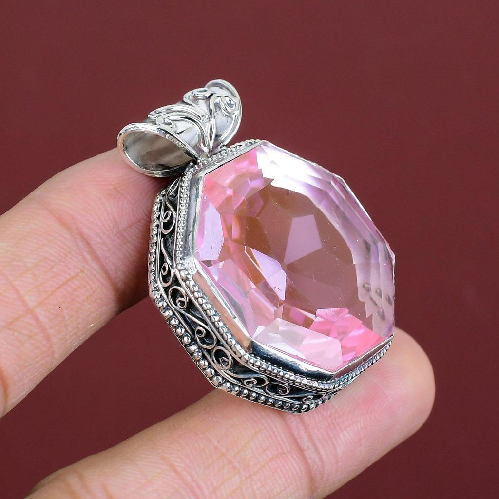 Faceted Pink Kunzite Pendant Vintage Pendant Gemstone Pendant 925 Sterling Silver Pendant Pink Kunzite Jewelry Handmade Pendant Gift For Mom