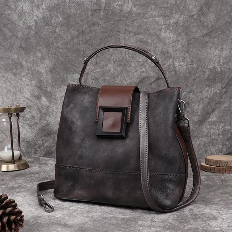 

Сумка-мешок Ретро Сумочка из натуральной кожи Однотонные сумки ручной работы из воловьей кожи на плечо и через плечо серый