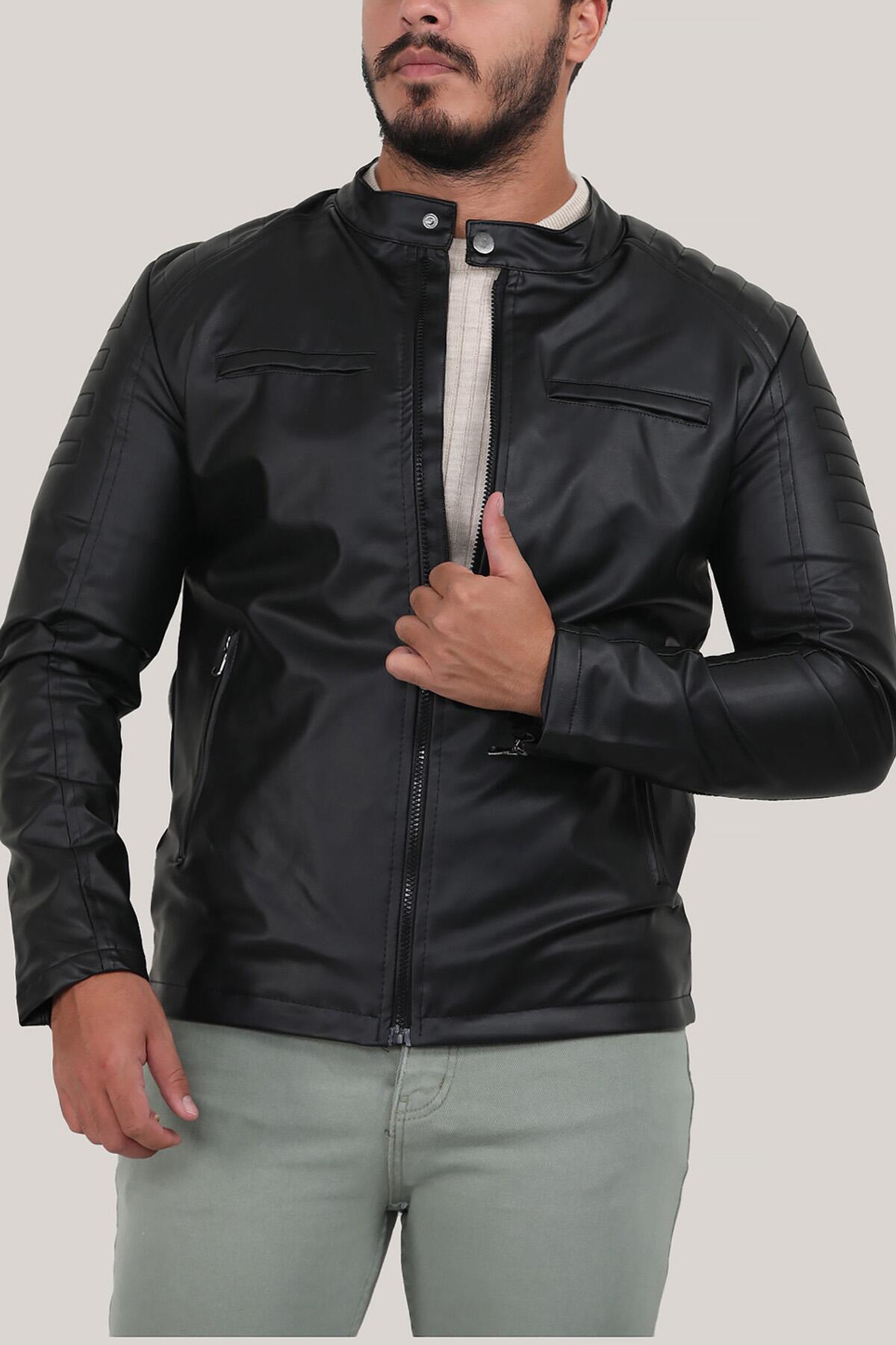 

Men s Judge Collar Leather Jacket S чёрный