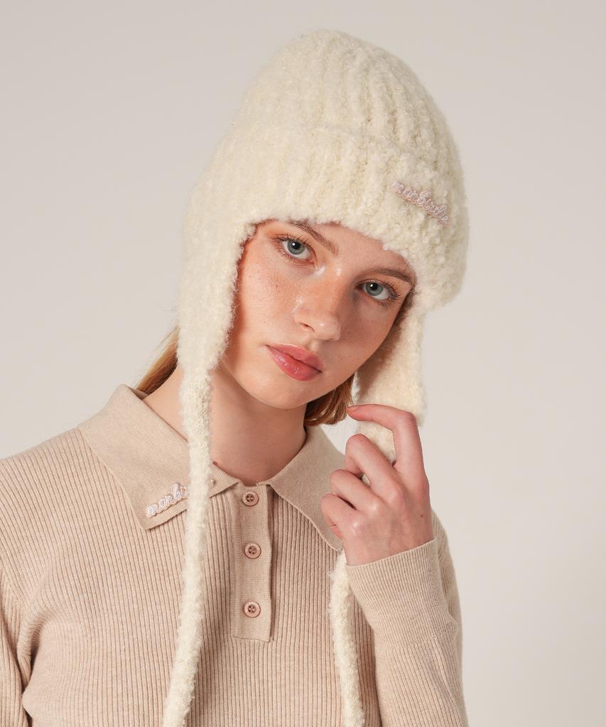 MONBIRDIE GOLF Earflap Knit Trooper Hat Ivory