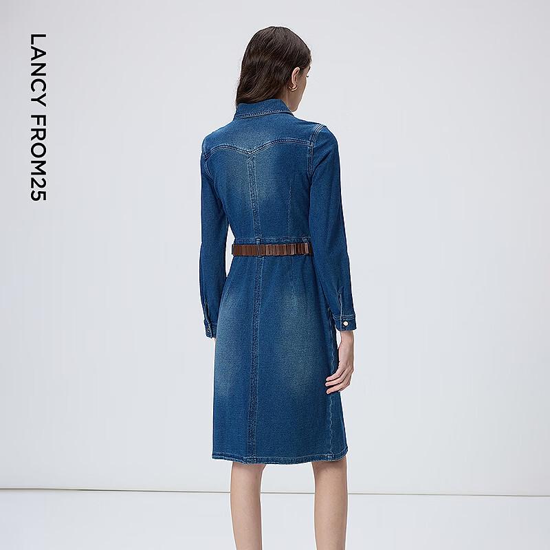 LANCI French Retro Cotton Slimming Denim Shirt Dress