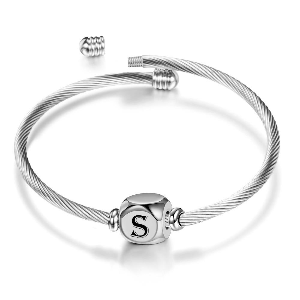 

Простой открытый скользящий браслет из титановой стали, универсальный браслет «сделай сам» с 26 буквами для женщин, браслет для подружек S