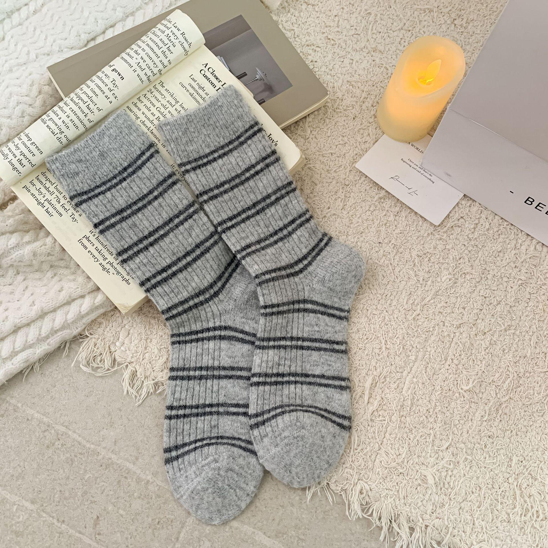 

Miss S Sense Of Relaxation~ Warm Fleece Thickened Warm Medium Tube Wool Socks Gray Stacking Socks Children one size fits all