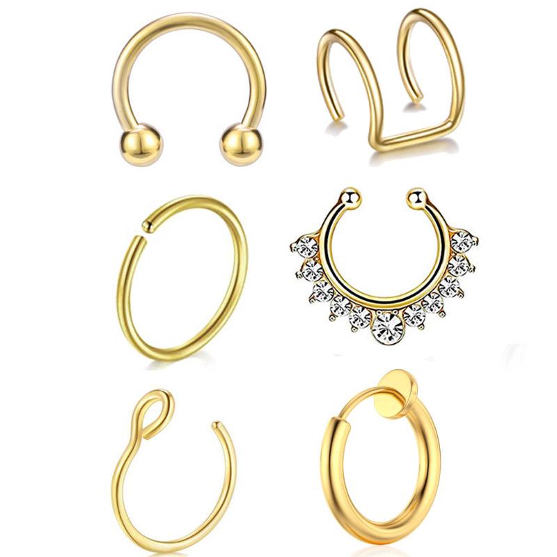 Stainless Steel Inlaid Diamond Nasal Ring Lip Ring Multi -use Ring Jewelry Suite Personality Earrings Earrings Ear Clip