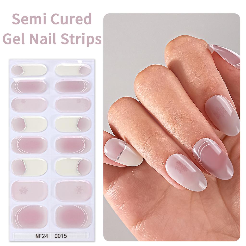 16Tips Semi Cured Gel Nail Strips Glitter Star Gel UV Nail Stickers Long-Lasting Full Cover Nail Wraps DIY Manicure Decoration