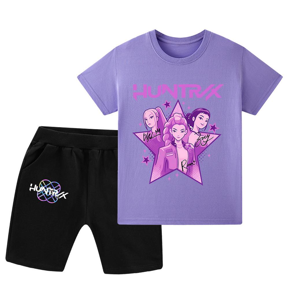 WA1209 Kids Boys Girls Kpop Rumi Zoey Mira Print Short Sleeves T-shirt Shorts Pants Sets