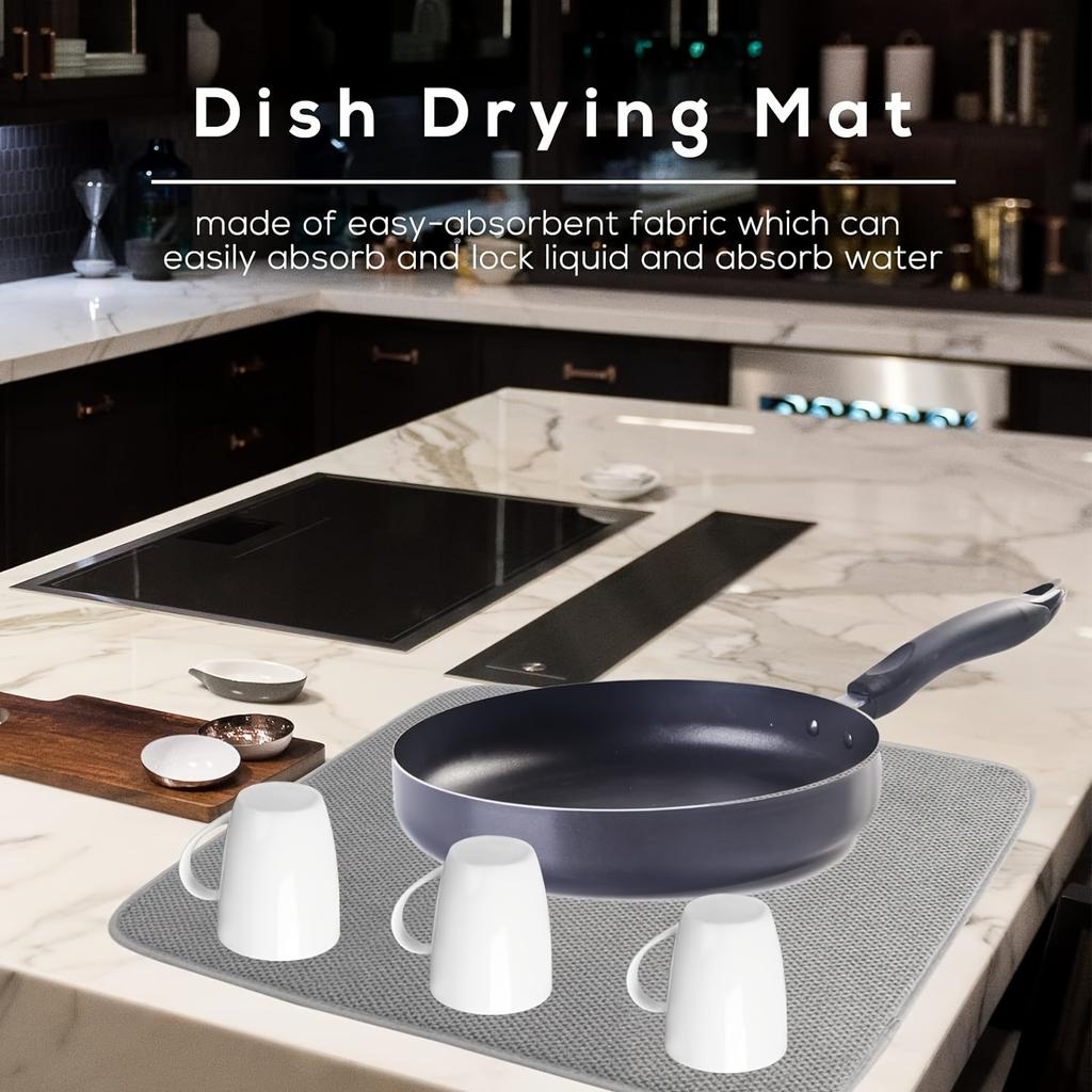 2 Pcs Large Dish Drying Mat for Kitchen Counter, Microfiber Absorbent Dish Drying Pad, Dishes Drainer Mats for Countertops, Sinks, Draining Mat
