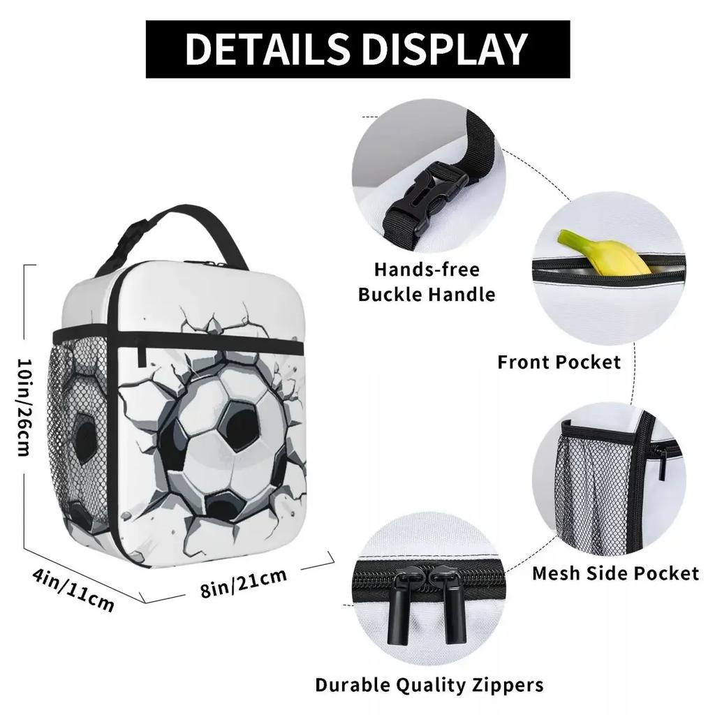 Soccer Ball Art Drawing Worldcup 2022 Football Game Sports Lunch Bags Insulated Lunch Tote Waterproof Bento Box Picnic Bags