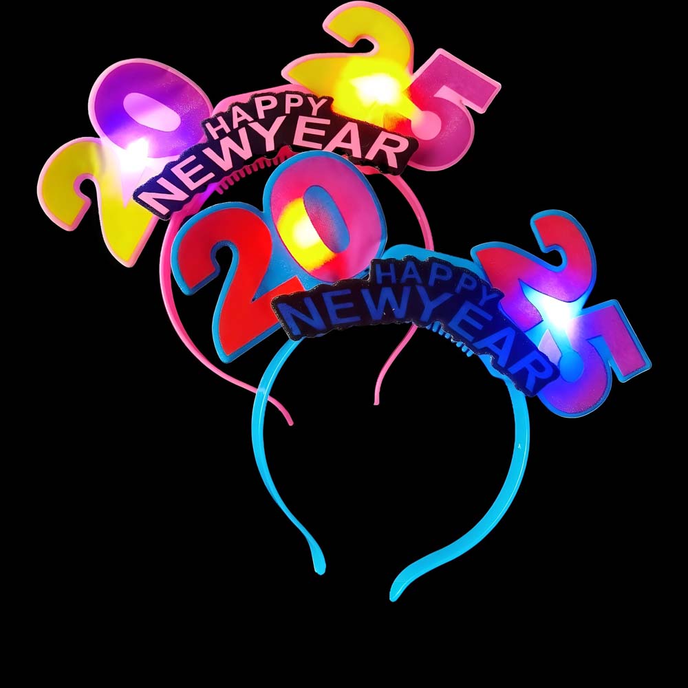 

Светодиодный светящийся 2025 Happy New Year повязка на голову фотографический головной убор новогодний головной убор для мужчин/женщин/детей розовый