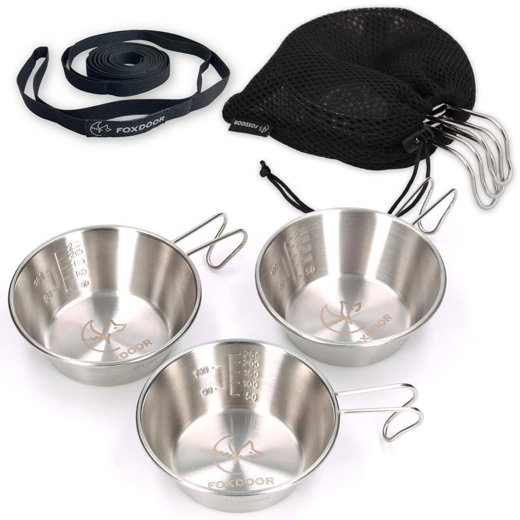 FOXDOOR Sierra Cup Set of Set of Set of Bonus Storage Bag Stainless 280ml Set, 2, 3, 4, (Hanging Chain), Compact, Included, Steel, Outdoor, Camping,