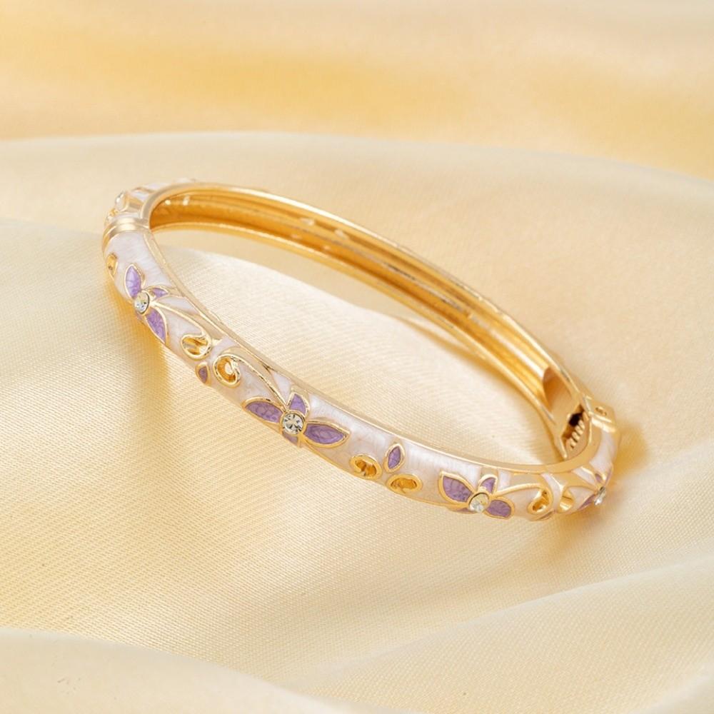 Exquisite Painting Enamel Flower Bangle Lightweight Metal Rhinestone Thin Bracelet Beach Vacation