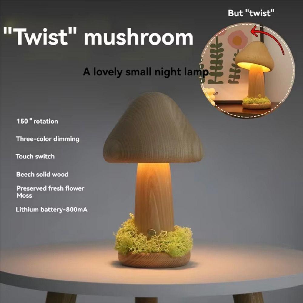 Warm Light Mushroom LED Night Light Touch Switch Beech Wood Bedside Lamp Three Colors LED Light Decorative Atmosphere Light
