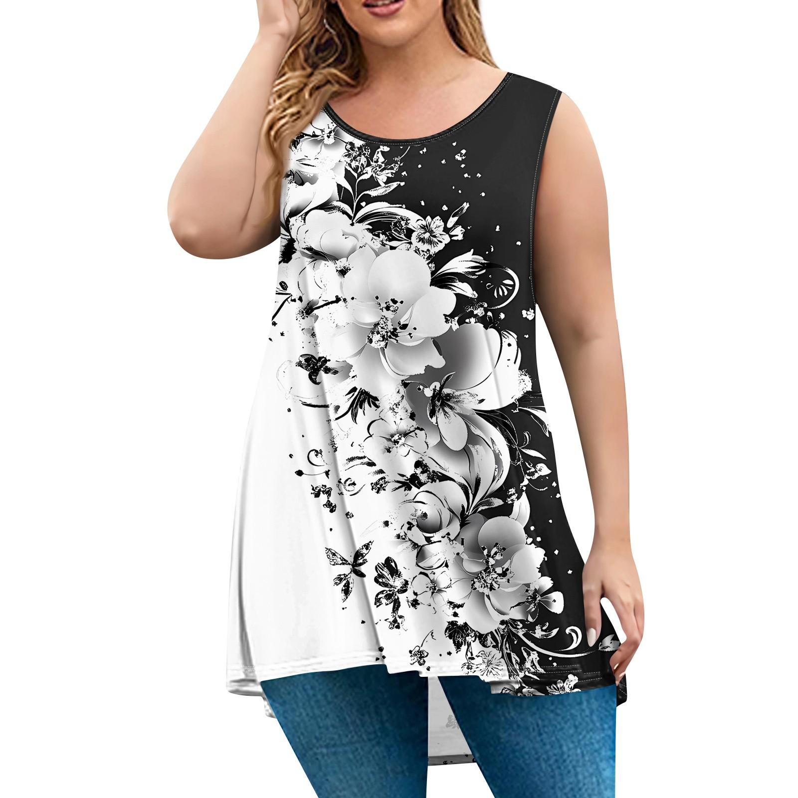 

Жіночий модний вільний пуловер великого розміру без рукавів з принтом XXL білий