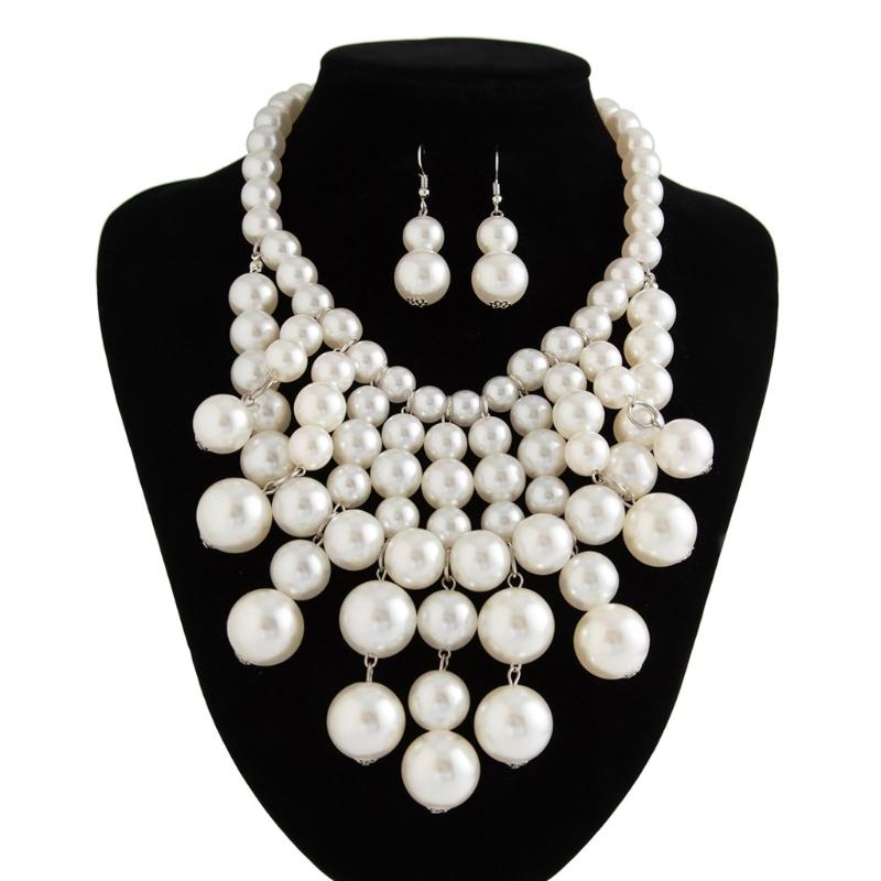 Pearls Beaded Fringe Necklace Adjustable Length Neckchain Multi-layer Clavicle Chain Jewelry for Parties and Daily Wear
