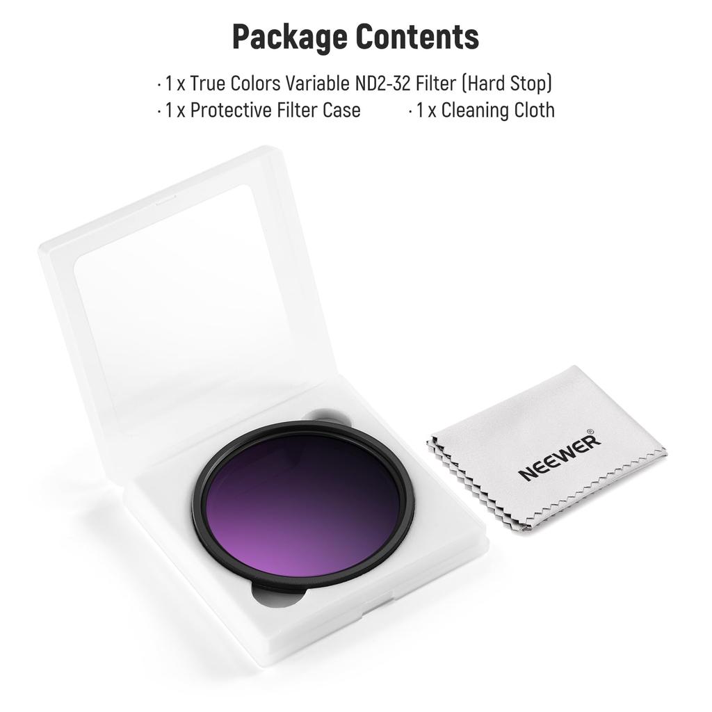 NEEWER 77mm True Color Variabel ND Harde Stop Beperkte Neutrale Dichtheid HD Optisch Geen Aluminium en Filter, ND2-32 (1-5 Stops), Filter, Meerlaags Gecoat