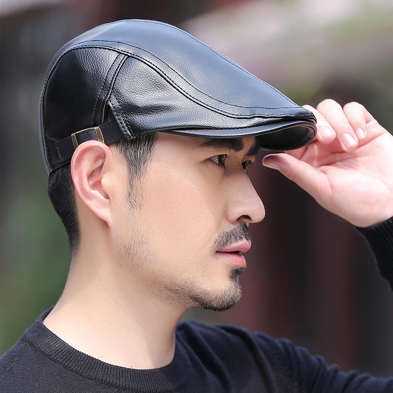 Men Leather Beret Cap Elderly Progressive Cap Newsboy Caps for Men Peaked Cap Driver Ivy Hat