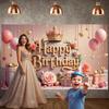 Rose Birthday Banner Gold Crown Celebration Backdrop Princess Birthday Background Golden Lettering Birthday Celebration Display