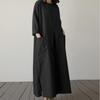 Women Casual O-neck 3/4 Sleeve Cotton Long Dress