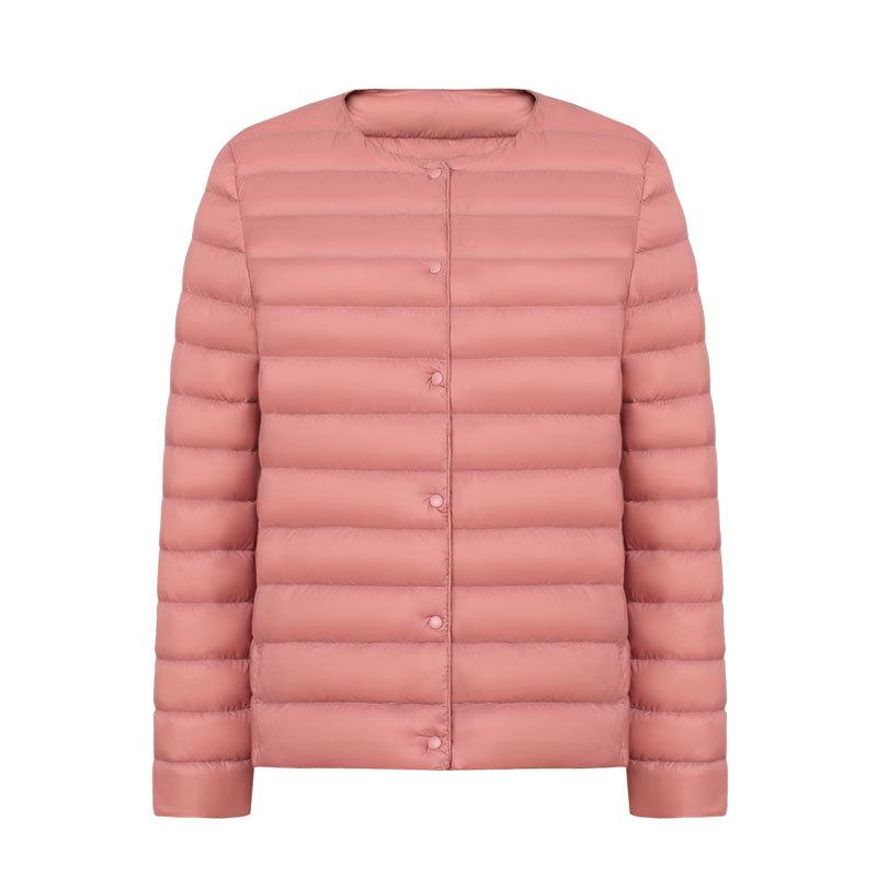 Women's Lightweight Down Jacket - V-Neck, Round Neck, Solid White, Simple Design, Thin & Lightweight Duck Down Coat