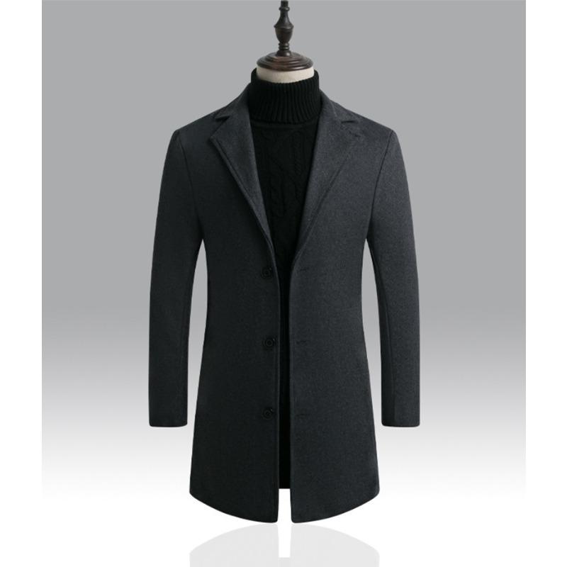 Men's Long Solid Color Single-breasted Trench Coat Plus Size Casual Jacket