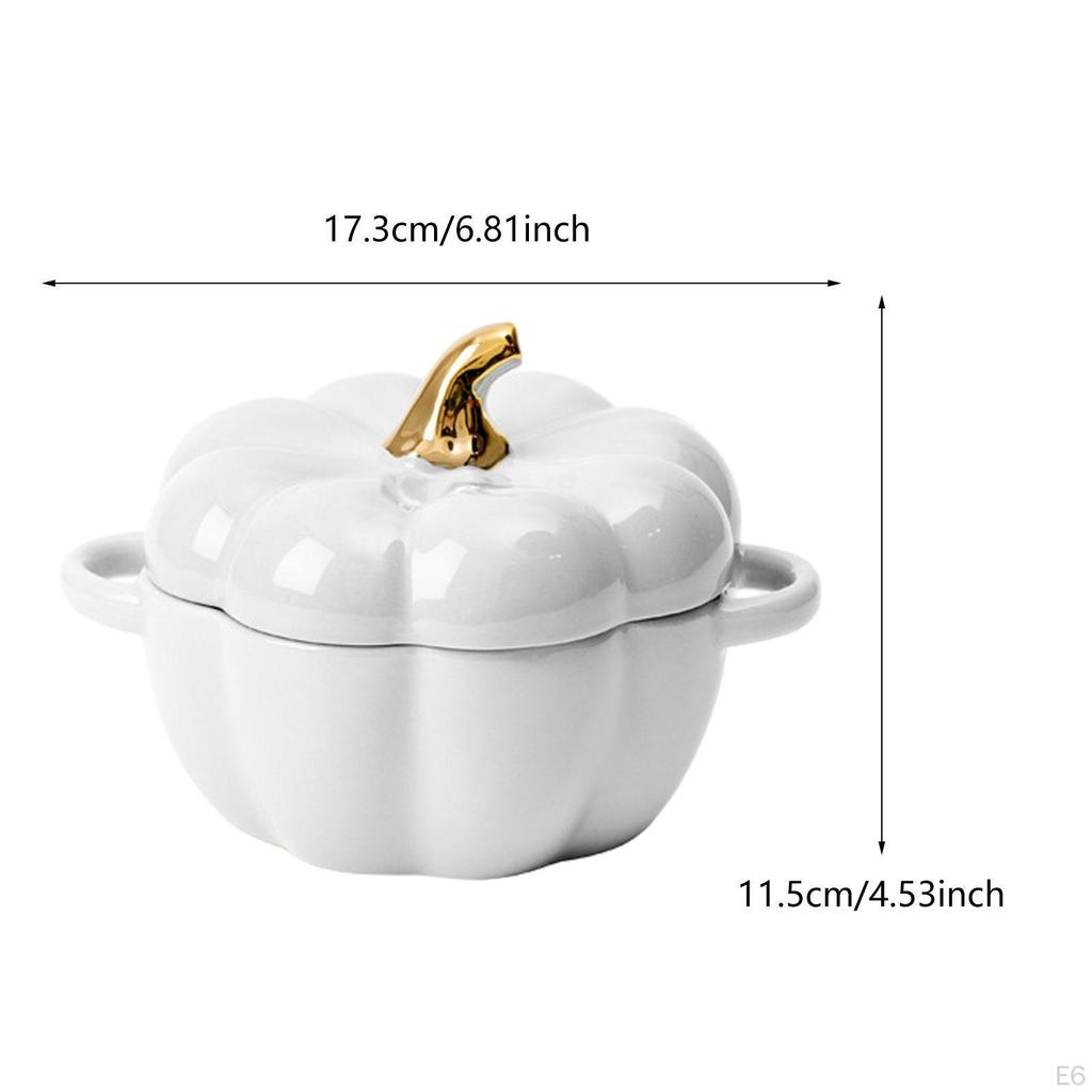 Keramikschale im Kürbisdesign mit Doppelgriff und Deckel zum Kochen und Servieren