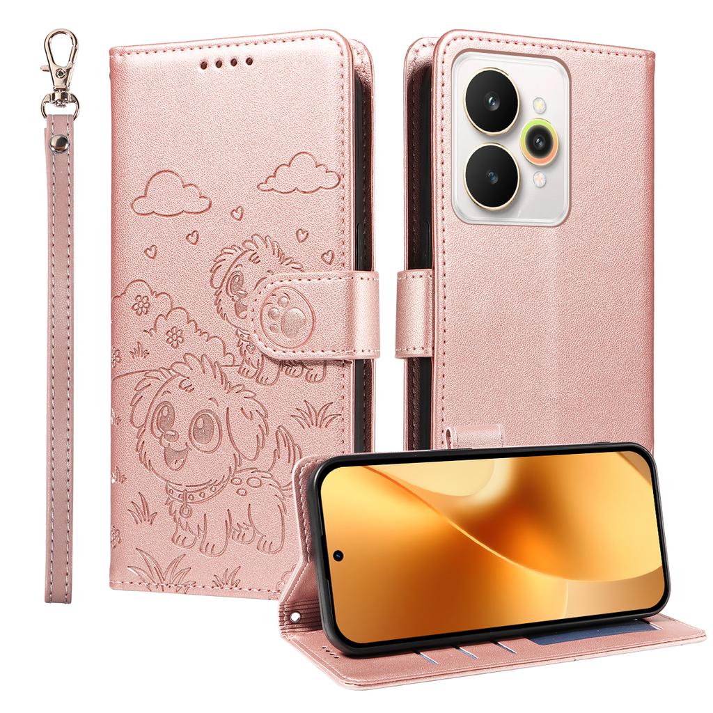 For Realme 15 Pro 5G/Realme 15 5G Case RFID Blocking Imprinted Dog Pattern PU Leather Phone Cover with Wrist Strap