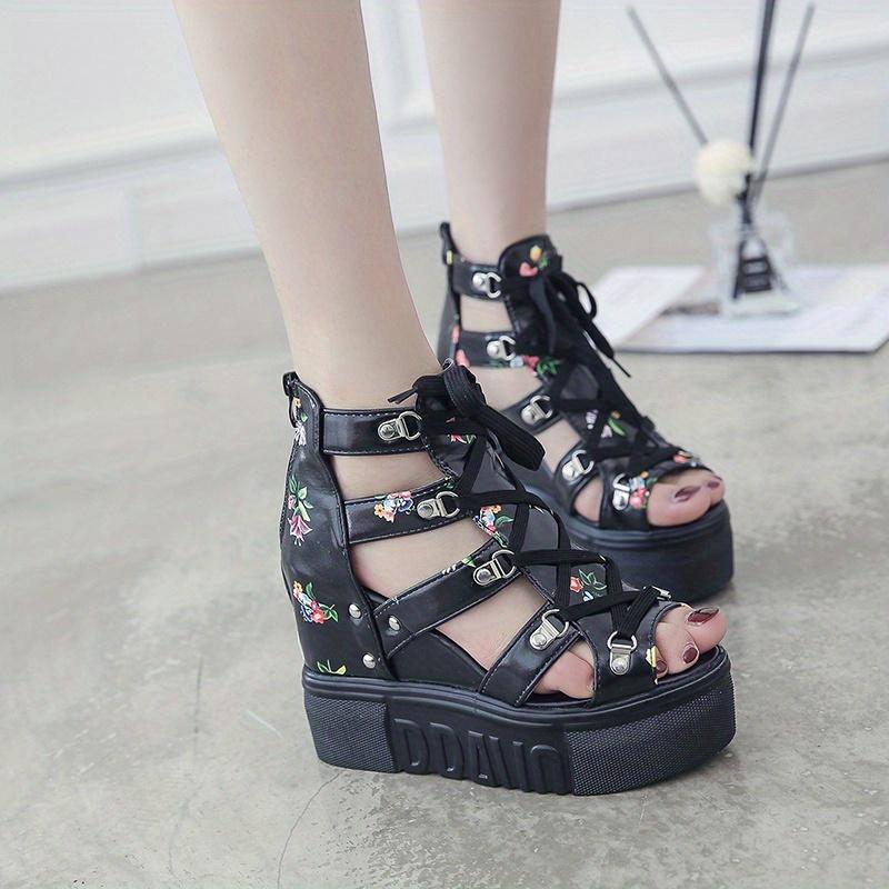 Fashion Women's High Heeled Sandals with Thick Sole, Fish Mouth Design, Lace-up Back Zipper, Flat Heel