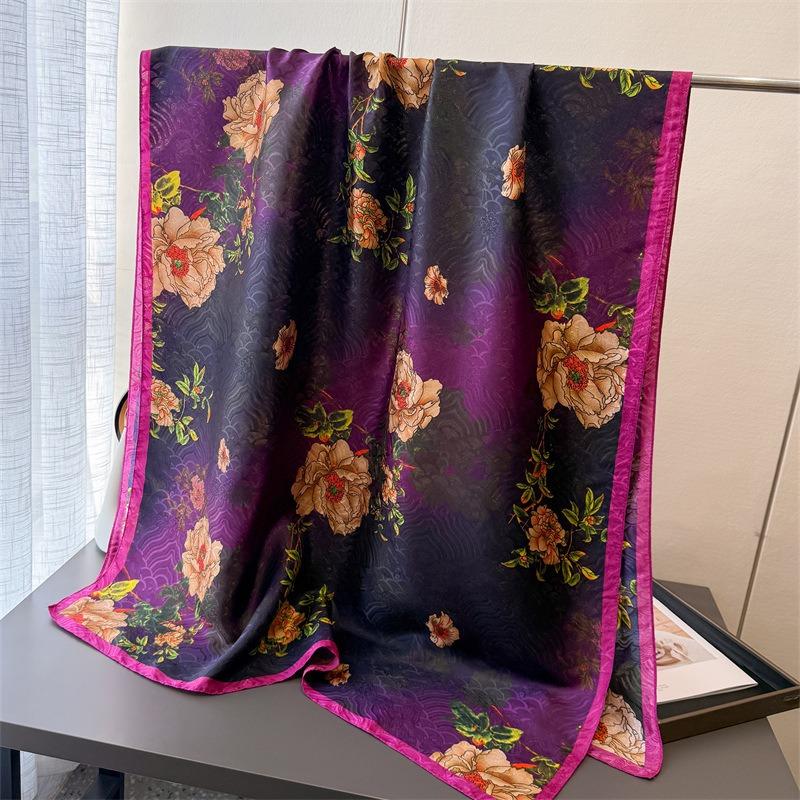 Warm Rhyme Floral Printing Fragrant Cloud Yarn Spring and Summer New Silk Scarf Large Long Scarf Travel Shawl Sun Protection Women's Scarf Headscarf