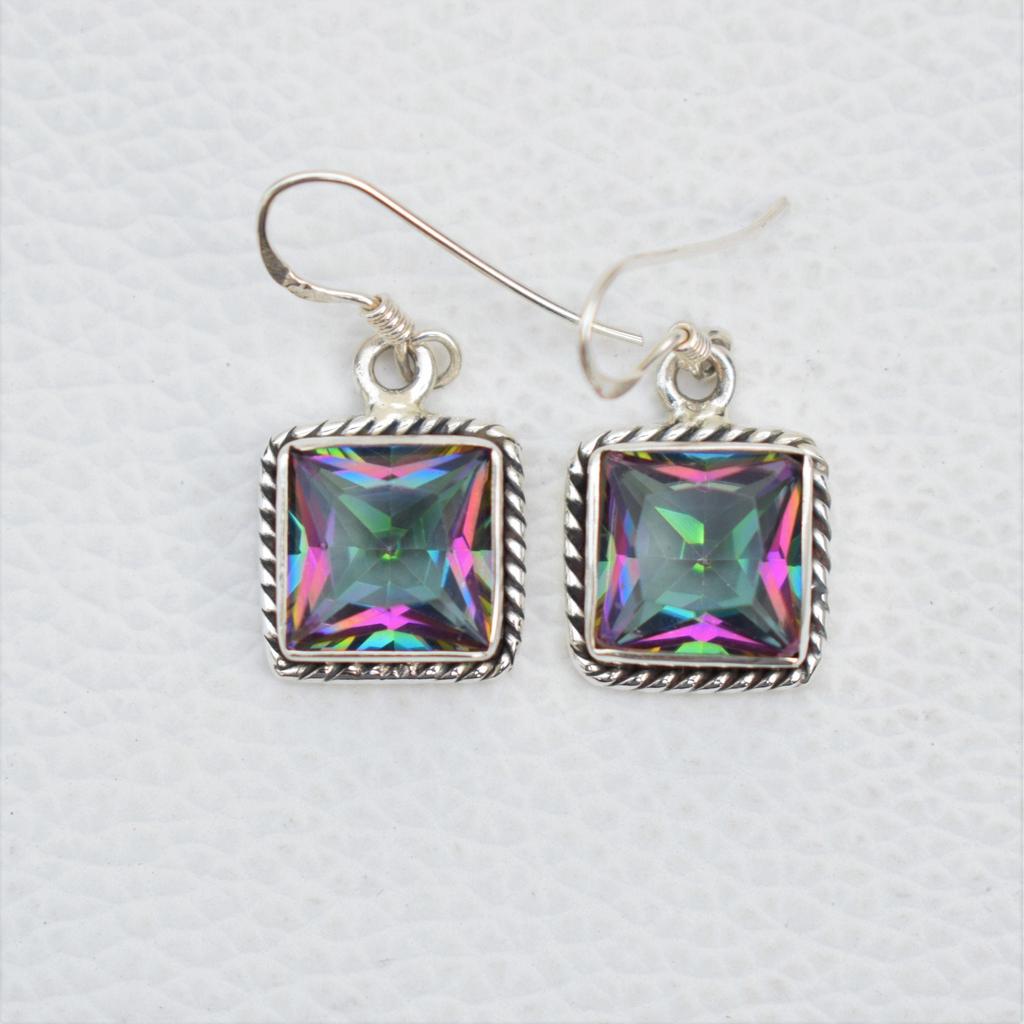 Handmade Square Mystic Topaz 925 Sterling Silver Earrings