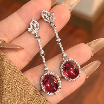 Conjunto Agulha de Prata S925 Brincos Colar Anel Joias de Cobre Corindo Sangue de Pombo Retrô Exquisito Alto Luxo Feminino