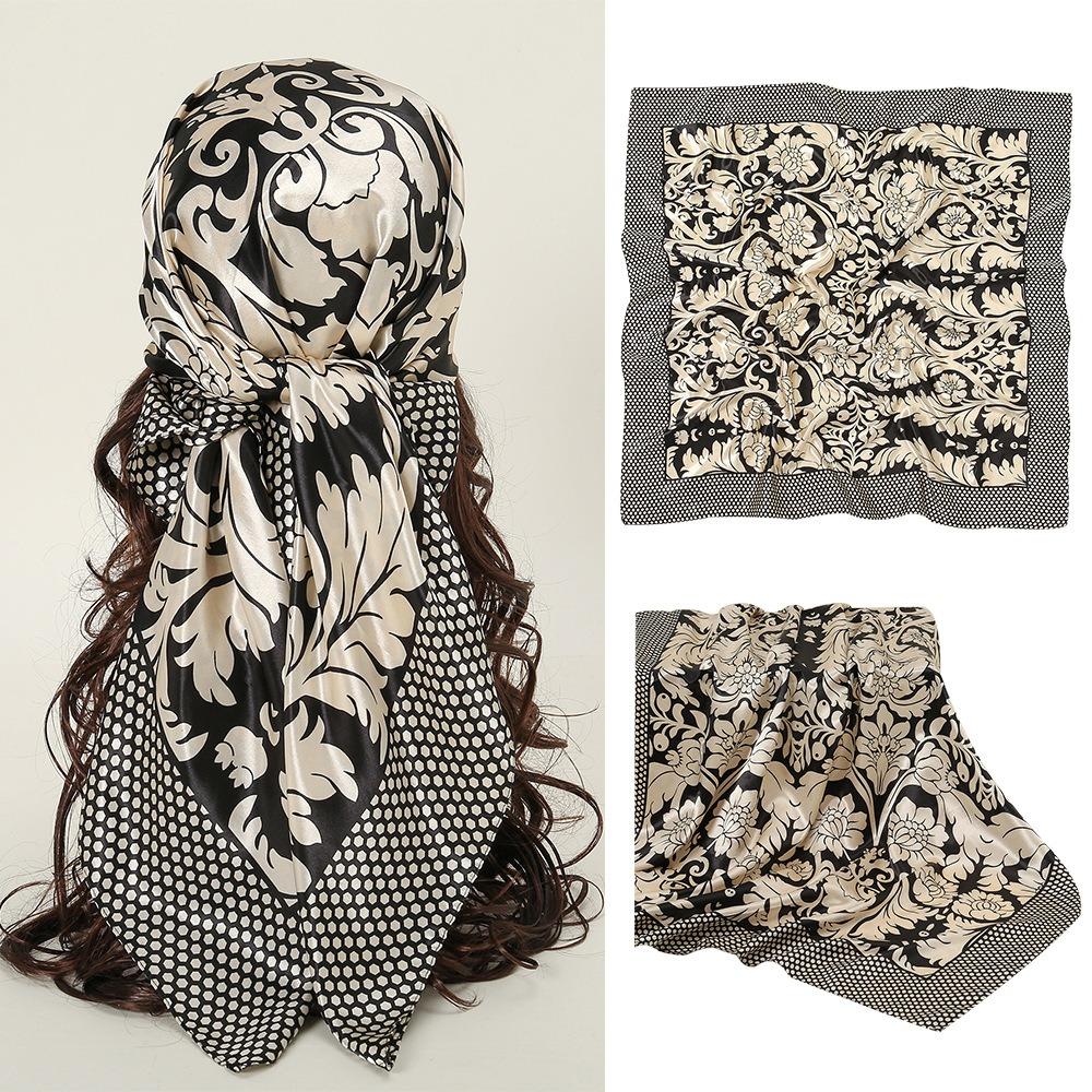 Square Women Head Scarf Printed Female Shawl Wrap Elegant Large Hair Bandana