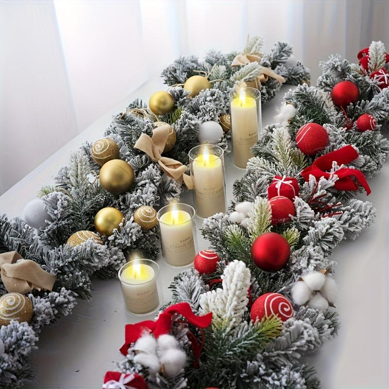 180cm Artificial Christmas Wreath Realistic Snow Pine Garland Decorations Plush Faux Foliage for Fireplace & Wall Hanging Decor