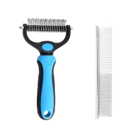 Pet Detangling Rake with Comb Double-Sided Undercoat Rake Cat Dematting синий