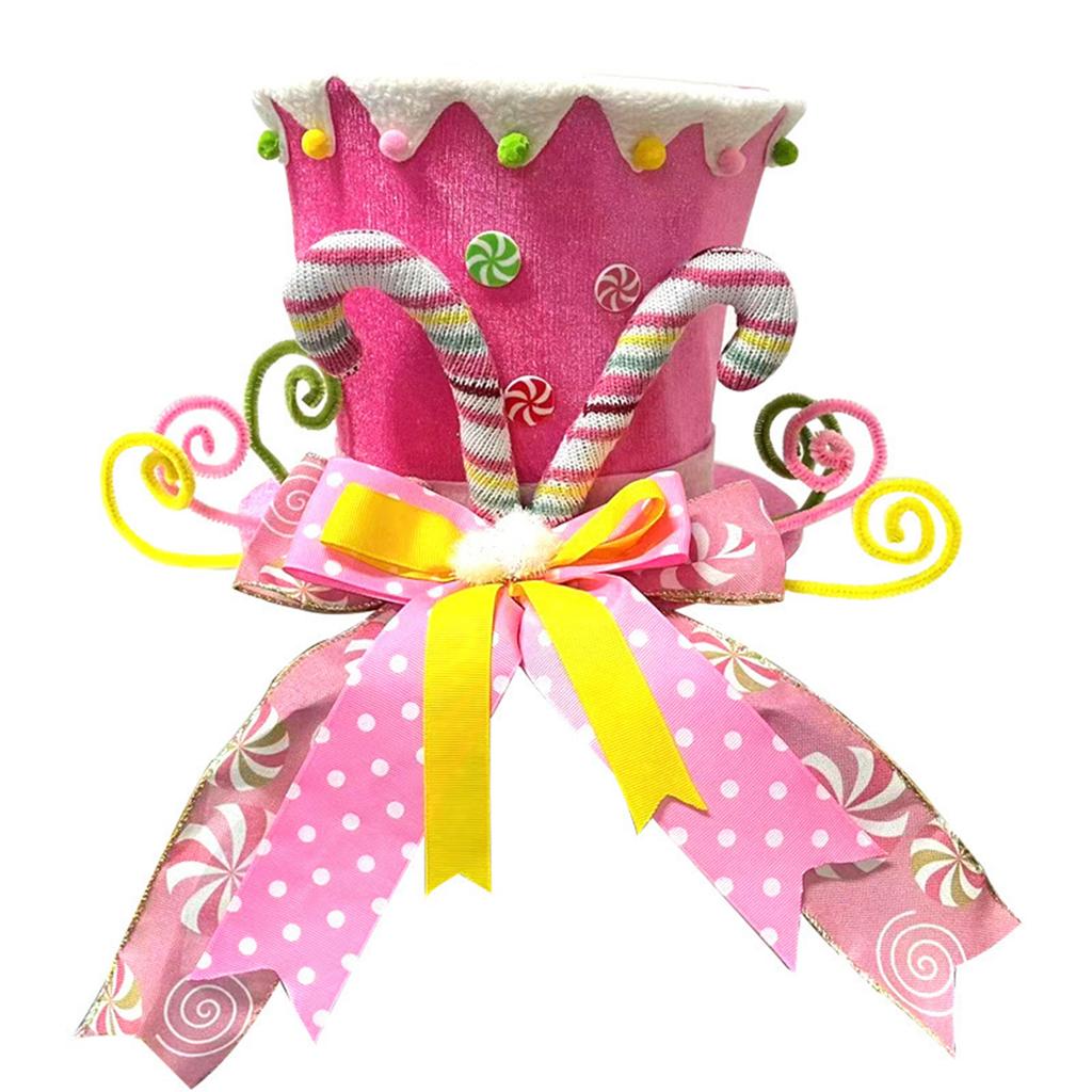 Christmas Tree Cap With Candy Cane Design, Fabric, With Wire Ribbon For Perfect Shaping And Decoration, One Size Fits All.