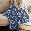 Nautical Blue Anchor Rudder Boat Fish Lighthouse Flannel Blanket Travel Picnic Blanket Portable Soft Bedspread Blankets for Beds