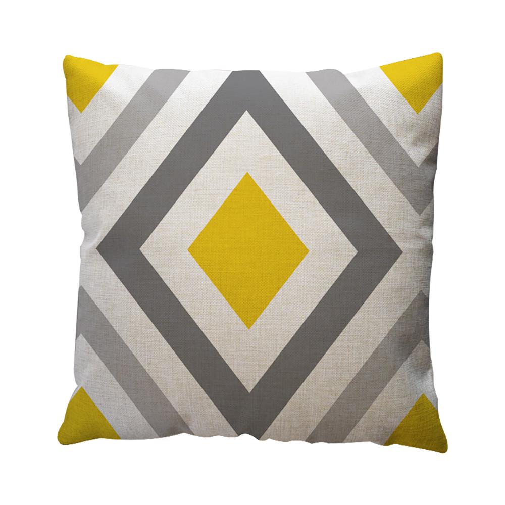 Yellow Geometric Pattern Throw Pillow Case Cushion Cover Home Decor Cotton Linen