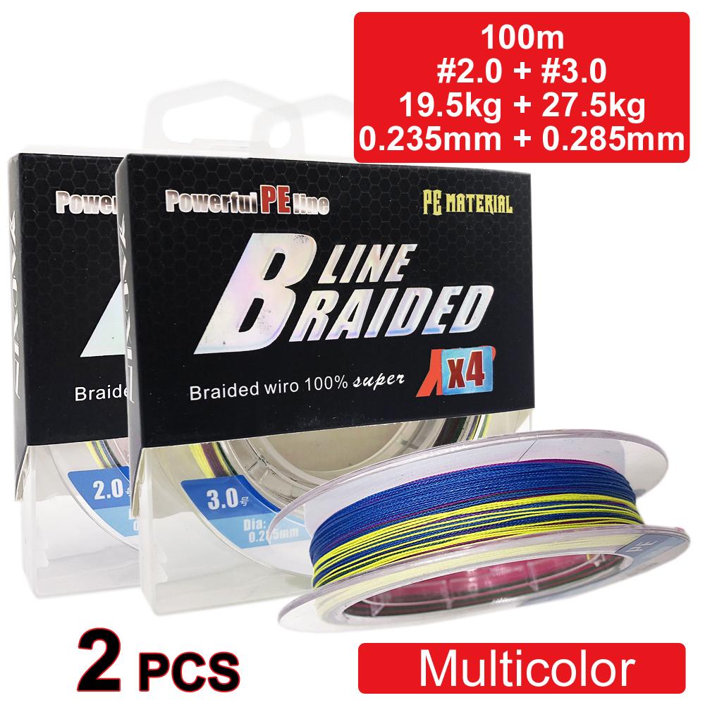

Шнур для риболовлі AIDIAO LINE BRAIDED PEx4, 100m, #2.0 + #3.0, 19.5kg + 27.5kg, Dia: 0.235mm + 0.285mm, Multicolor #2.0 + #3.0 різнокольоровий